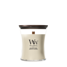 WoodWick Geurkaars Medium Patchouli Crème - 11 cm / ø 10 cm - Geurkaars in Glas - Houten Lont