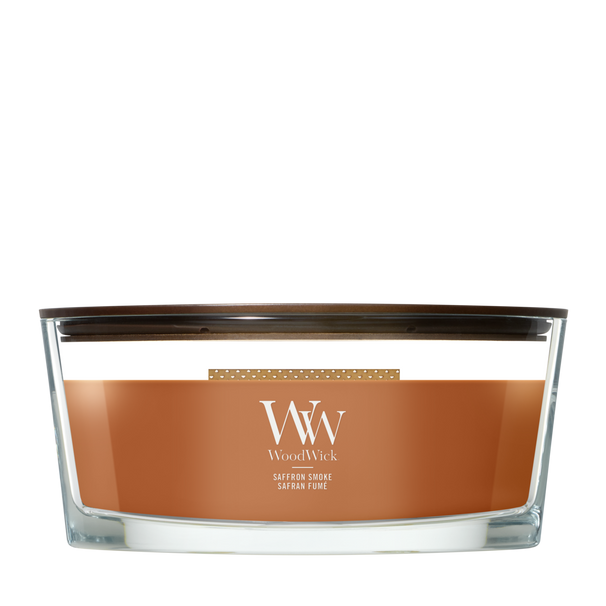 WoodWick Geurkaars Ellipse Saffron Smoke - 9 cm / 19 cm - Geurkaars in Glas - Houten Lont