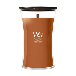 WoodWick Geurkaars Large Saffron Smoke - 18 cm / ø 10 cm - Geurkaars in Glas - Houten Lont