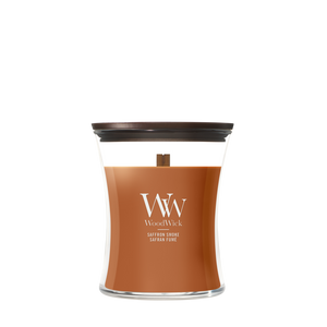 WoodWick Geurkaars Medium Saffron Smoke - 11 cm / ø 10 cm - Geurkaars in Glas - Houten Lont