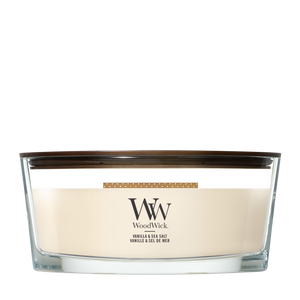 WoodWick Geurkaars Ellipse Vanilla & Sea Salt - 9 cm / 19 cm - Geurkaars in Glas - Houten Lont