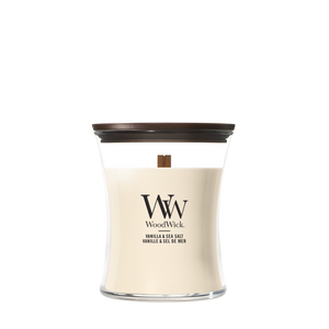 WoodWick Geurkaars Medium Vanilla & Sea Salt - 11 cm / ø 10 cm - Geurkaars in Glas - Houten Lont
