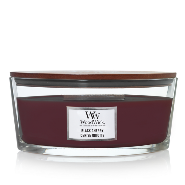 WoodWick Geurkaars Ellipse Black Cherry - 9 cm / 19 cm - Geurkaars in Glas - Houten Lont