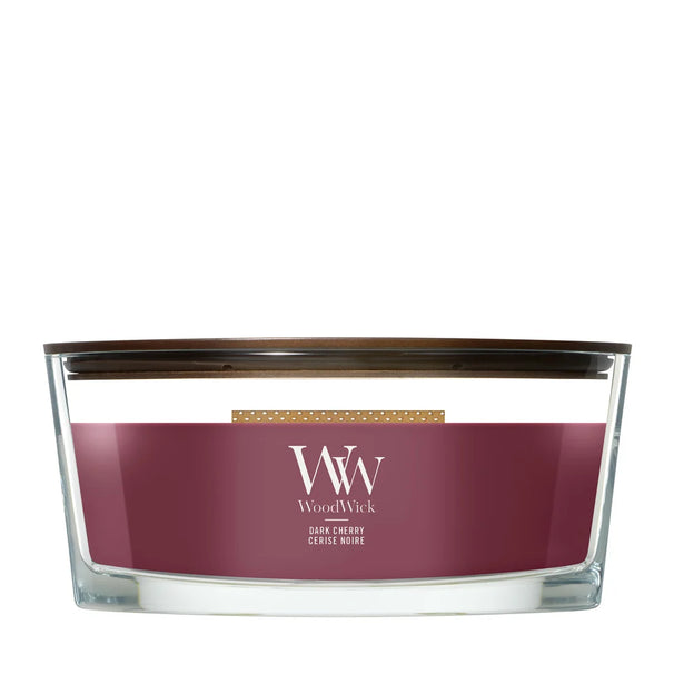 WoodWick Geurkaars Ellipse Dark Cherry - 9 cm / 19 cm - Geurkaars in Glas - Houten Lont