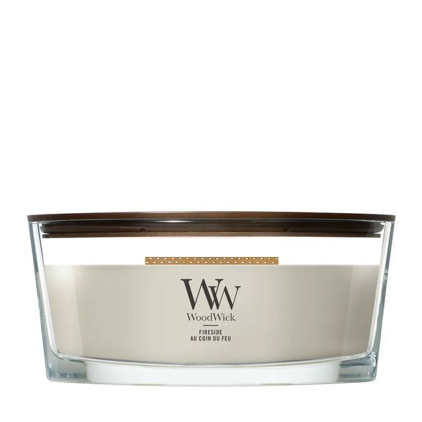 WoodWick Geurkaars Ellipse Fireside - 9 cm / 19 cm - Geurkaars in Glas - Houten Lont