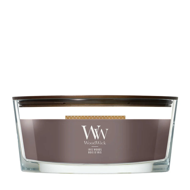 WoodWick Geurkaars Ellipse Iris Woods - 9 cm / 19 cm - Geurkaars in Glas - Houten Lont