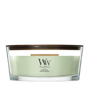 WoodWick Geurkaars Ellipse Matcha Zest - 9 cm / 19 cm - Geurkaars in Glas - Houten Lont