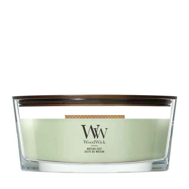 WoodWick Geurkaars Ellipse Matcha Zest - 9 cm / 19 cm - Geurkaars in Glas - Houten Lont