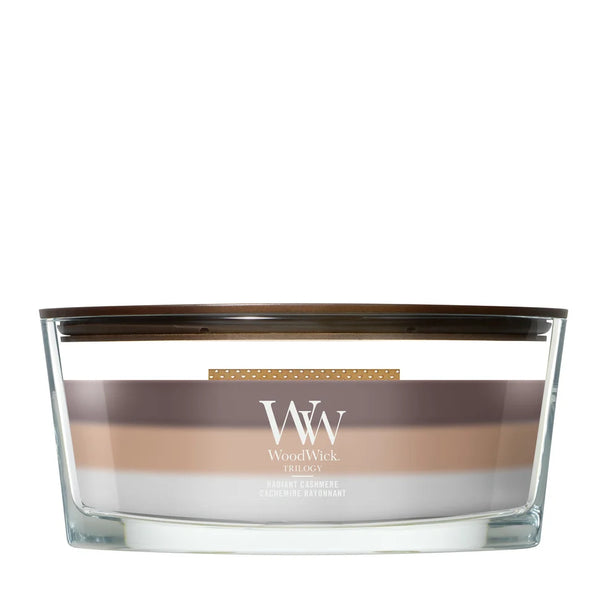 WoodWick Geurkaars Ellipse Trilogy Radiant Cashmere - 9 cm / 19 cm - Geurkaars in Glas - Houten Lont