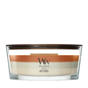 WoodWick Geurkaars Ellipse Trilogy Vanilla Embers - 9 cm / 19 cm - Geurkaars in Glas - Houten Lont