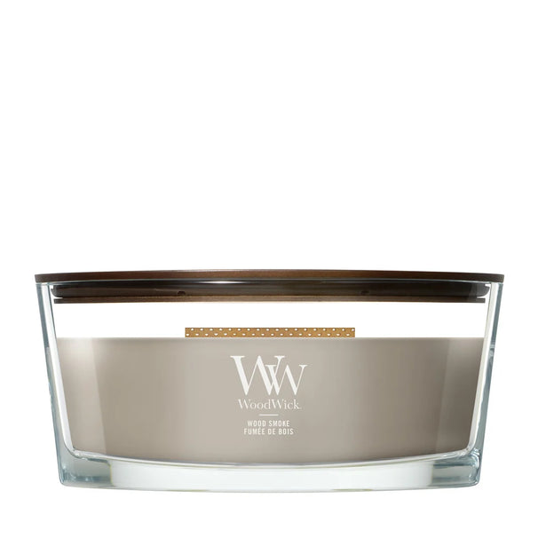 WoodWick Geurkaars Ellipse Wood Smoke - 9 cm / 19 cm - Geurkaars in Glas - Houten Lont