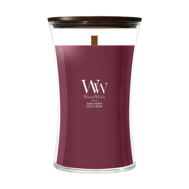 WoodWick Geurkaars Large Dark Cherry - 18 cm / ø 10 cm - Geurkaars in Glas - Houten Lont