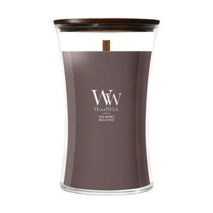 WoodWick Geurkaars Large Iris Woods - 18 cm / ø 10 cm - Geurkaars in Glas - Houten Lont