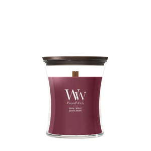 WoodWick Geurkaars Medium Dark Cherry - 11 cm / ø 10 cm - Geurkaars in Glas - Houten Lont