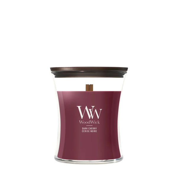 WoodWick Geurkaars Medium Dark Cherry - 11 cm / ø 10 cm - Geurkaars in Glas - Houten Lont