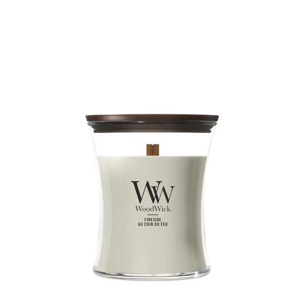 WoodWick Geurkaars Medium Fireside - 11 cm / ø 10 cm - Geurkaars in Glas - Houten Lont