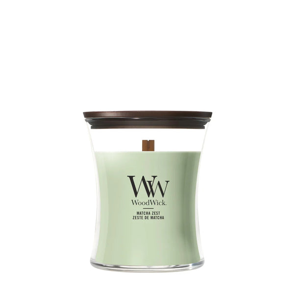 WoodWick Geurkaars Medium Matcha Zest - 11 cm / ø 10 cm - Geurkaars in Glas - Houten Lont