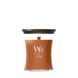 WoodWick Geurkaars Medium Saffron Smoke - 11 cm / ø 10 cm - Geurkaars in Glas - Houten Lont