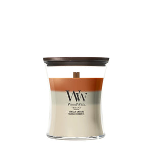 WoodWick Geurkaars Medium Trilogy Vanilla Embers - 11 cm / ø 10 cm - Geurkaars in Glas - Houten Lont