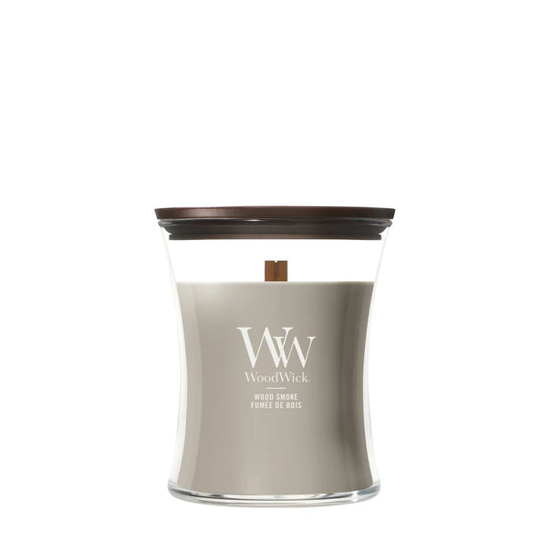 WoodWick Geurkaars Medium Wood Smoke - 11 cm / ø 10 cm - Geurkaars in Glas - Houten Lont