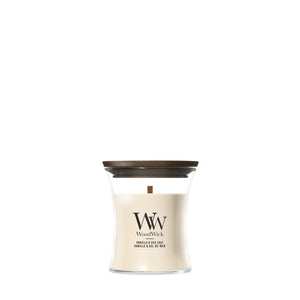 WoodWick Geurkaars Mini Vanilla & Sea Salt - 8 cm / ø 7 cm - Geurkaars in Glas - Houten Lont