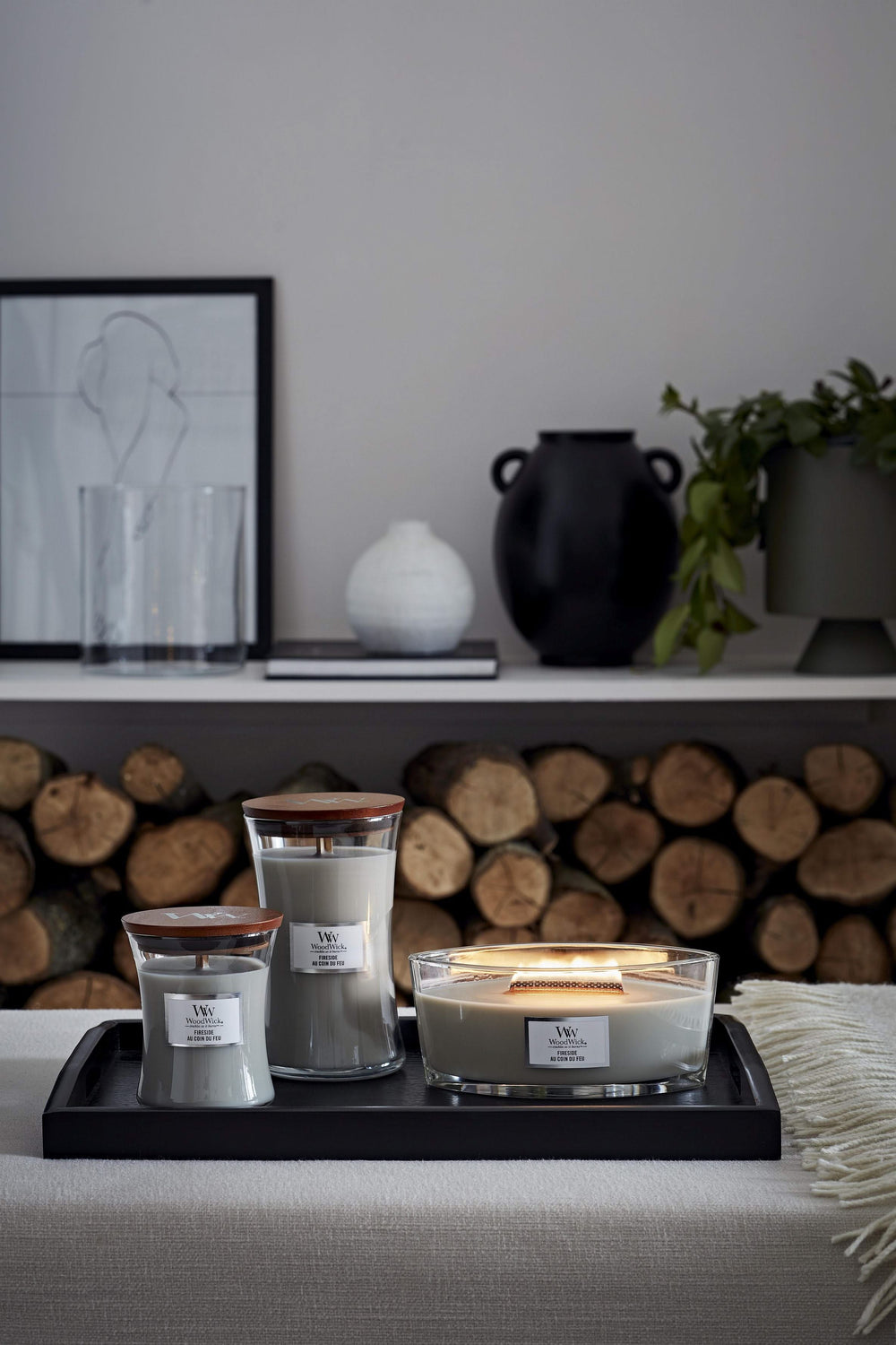 WoodWick Geurkaars Large Fireside - 18 cm / ø 10 cm - Geurkaars in Glas - Houten Lont
