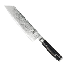 Yaxell Kiritsukemes Ran 20 cm 69 laags damaststaal met canvas Micarta heft, vrijstaand op witte achtergrond