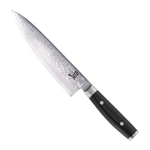 Yaxell Koksmes Ran 20 cm 69 laags damaststaal met canvas Micarta heft, vrijstaand op witte achtergrond