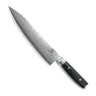 Yaxell Koksmes Ran 24 cm 69 laags damaststaal met canvas Micarta heft, vrijstaand op witte achtergrond