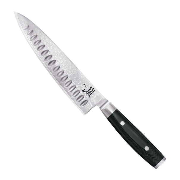 Yaxell Koksmes Ran met anti-kleefkuiltjes 20 cm - 69 laags roestvrij damast staal - canvas Micarta heft