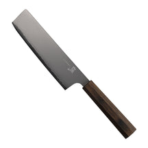 Yaxell Nakirimes Hana 16.5 cm 3 laags RVS met donkerbruin pakkahouten heft, vrijstaand op witte achtergrond