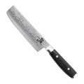 Yaxell Nakirimes Ran 16.5 cm 69 laags damaststaal met canvas Micarta heft, vrijstaand op witte achtergrond