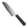 Yaxell Santokumes Hana 16.5 cm 3 laags RVS met donkerbruin pakkahouten heft, vrijstaand op witte achtergrond