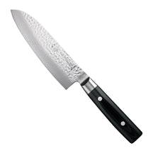 Yaxell Santokumes Zen 16.5 cm 37 laags damaststaal met canvas Micarta heft, vrijstaand op witte achtergrond