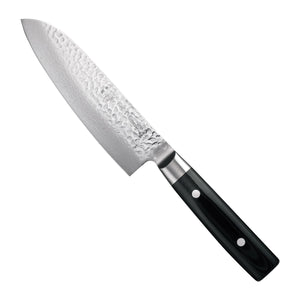Yaxell Santokumes Zen 16.5 cm 37 laags damaststaal met canvas Micarta heft, vrijstaand op witte achtergrond