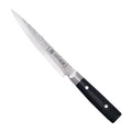 Yaxell Vleesmes Zen 18 cm 37 laags damaststaal met canvas Micarta heft, vrijstaand op witte achtergrond