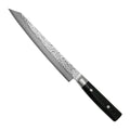 Yaxell Vleesmes Zen 23 cm 37 laags damaststaal met canvas Micarta heft, vrijstaand op witte achtergrond