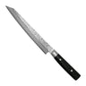 Yaxell Vleesmes Zen 23 cm 37 laags damaststaal met canvas Micarta heft, vrijstaand op witte achtergrond