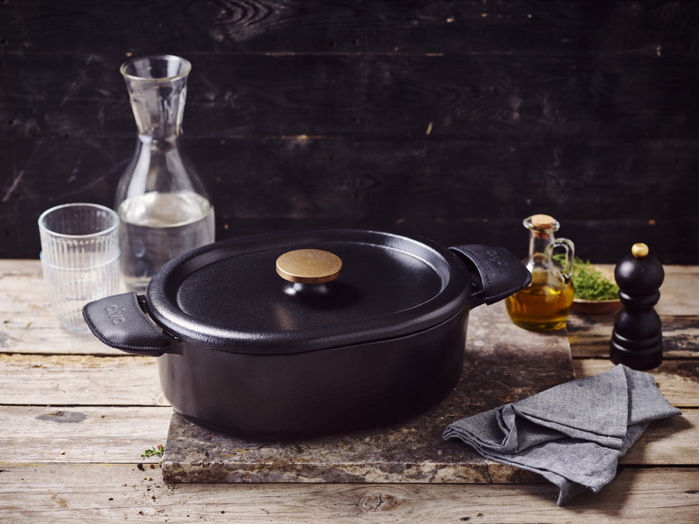 Alva Braadpan met deksel - Dutch Oven Nori Gietijzer ø 26 cm + Gratis handvaten - geëmailleerde anti-aanbaklaag