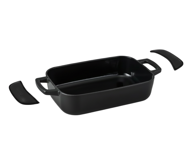 Alva Ovenschaal / Braadslede Gietijzer Nori + Gratis Leren Handvaten - 30 x 21 x 8.2 cm - geëmailleerde anti-aanbaklaag
