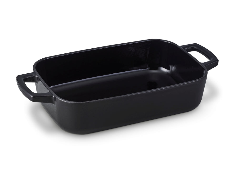 Alva Ovenschaal / Braadslede Gietijzer Nori + Gratis Leren Handvaten - 30 x 21 x 8.2 cm - geëmailleerde anti-aanbaklaag