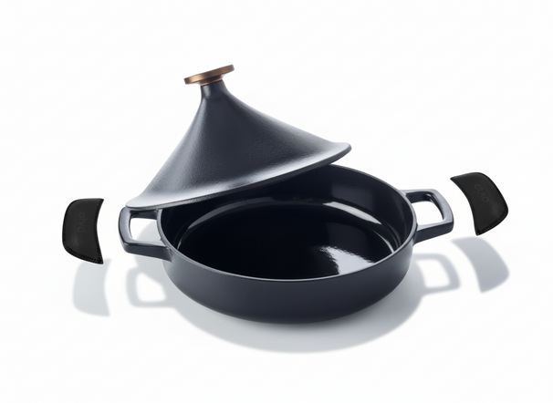 Alva Tajine Nori Inductie ø 28 cm / 3 liter + Gratis Leren Handvaten - geëmailleerde anti-aanbaklaag - geschikt voor alle warmtebronnen