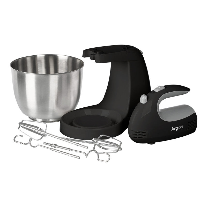 Argon Handmixer Zwart - met Standaard en RVS Mengkom - 300 W