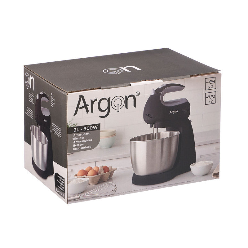 Argon Handmixer Zwart - met Standaard en RVS Mengkom - 300 W