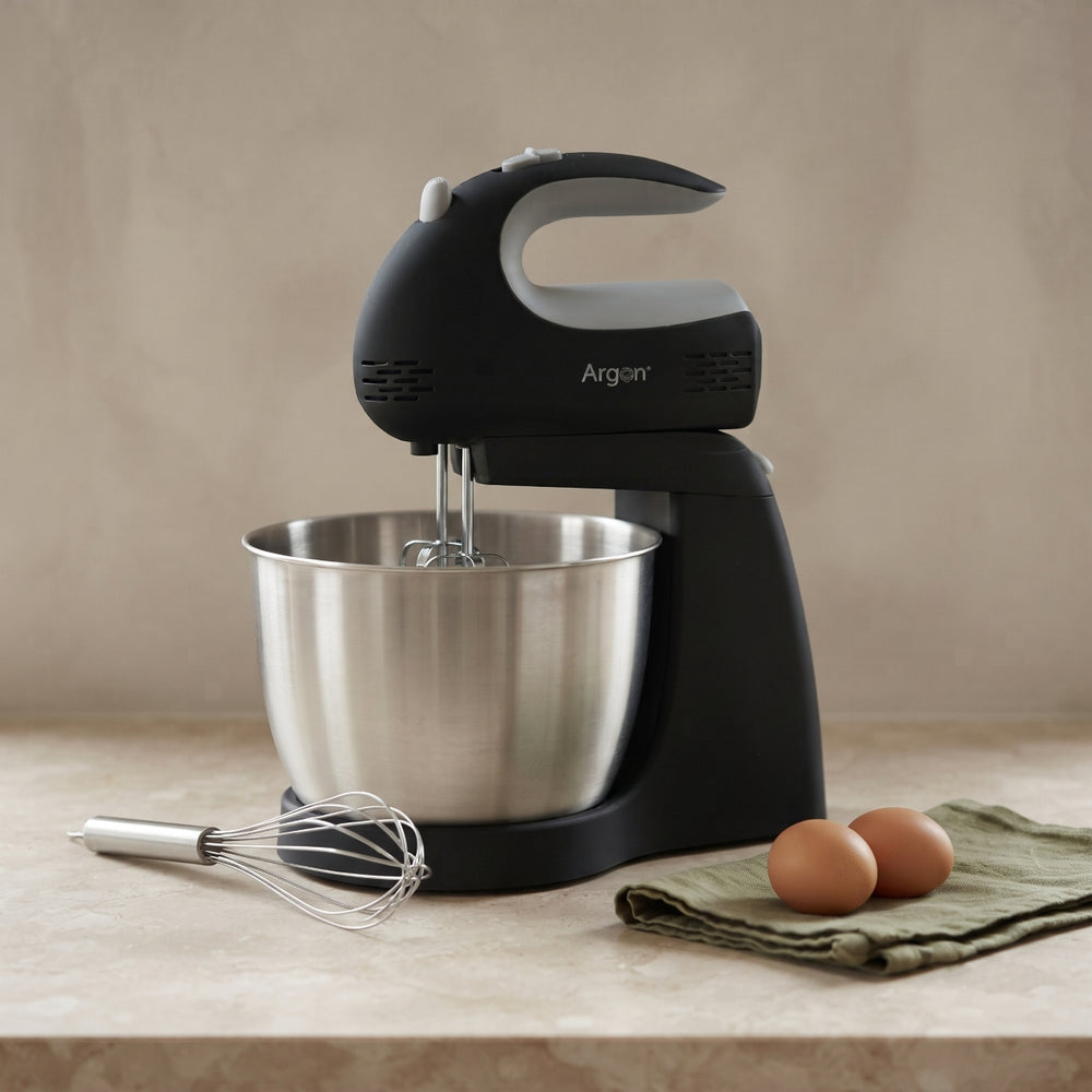 Argon Handmixer Zwart - met Standaard en RVS Mengkom - 300 W
