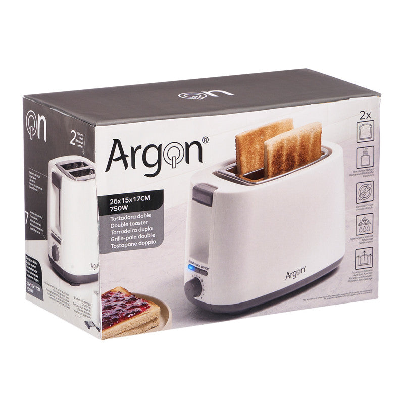 Argon Broodrooster Mat Wit - 2 Sleuven - 750 W