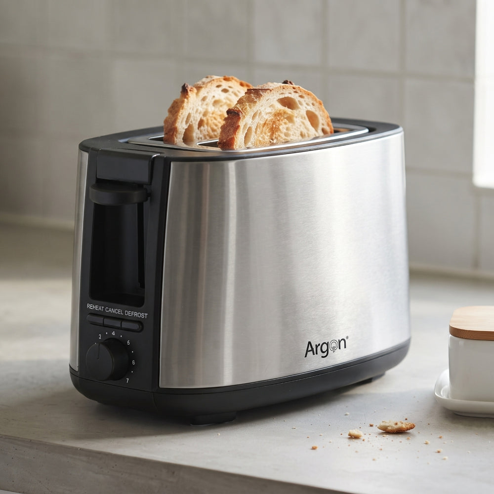 Argon Broodrooster RVS / Mat Zwart - 2 Sleuven - 750 W