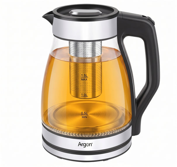 Argon Waterkoker Glas / RVS met Filter - 1.5 Liter - 1500 W