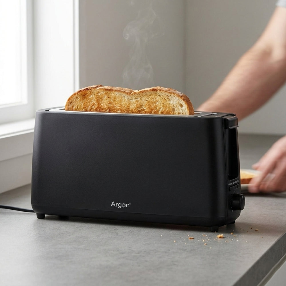 Argon Broodrooster Mat Zwart - 1 Lange Sleuf - 900 W