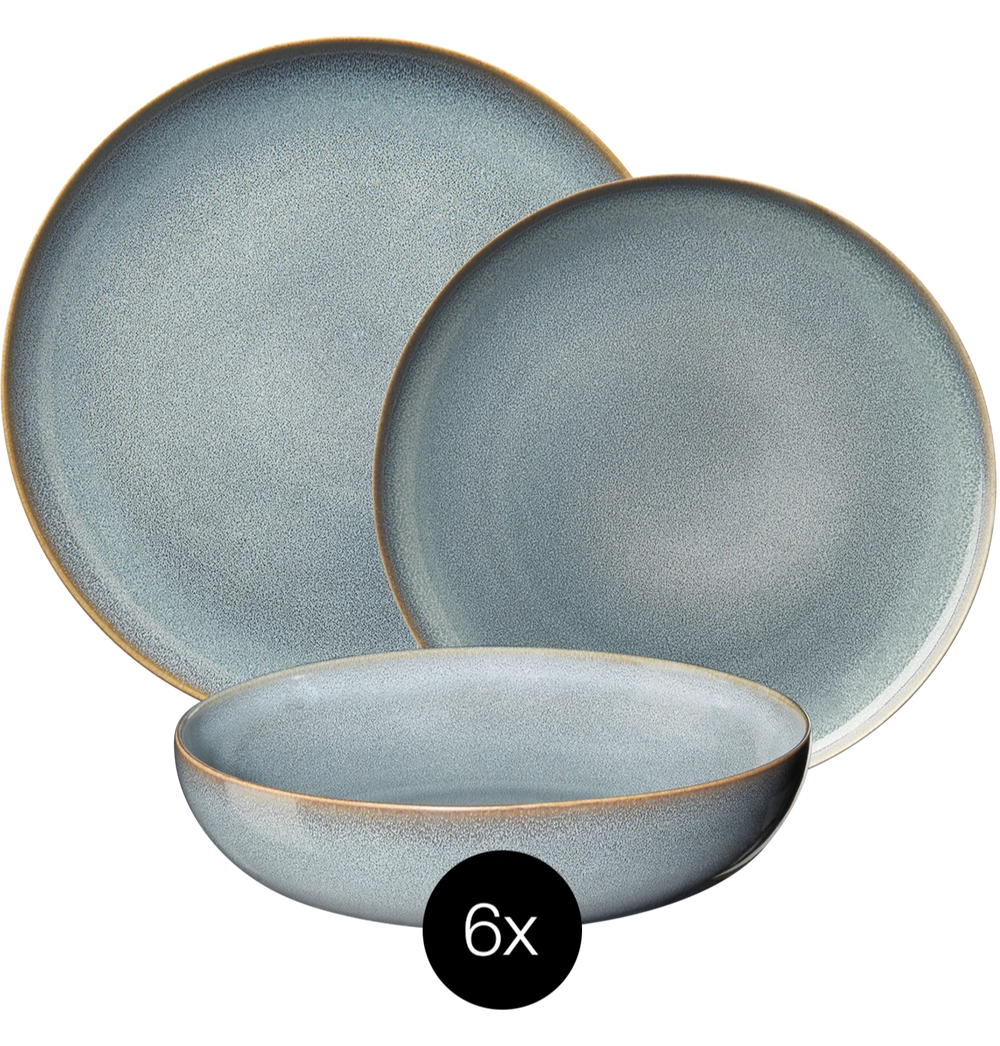 ASA Selection Serviesset Saisons - Denim 18 delig / 6 personen - 6 dinerborden, 6 ontbijtborden en 6 kommen